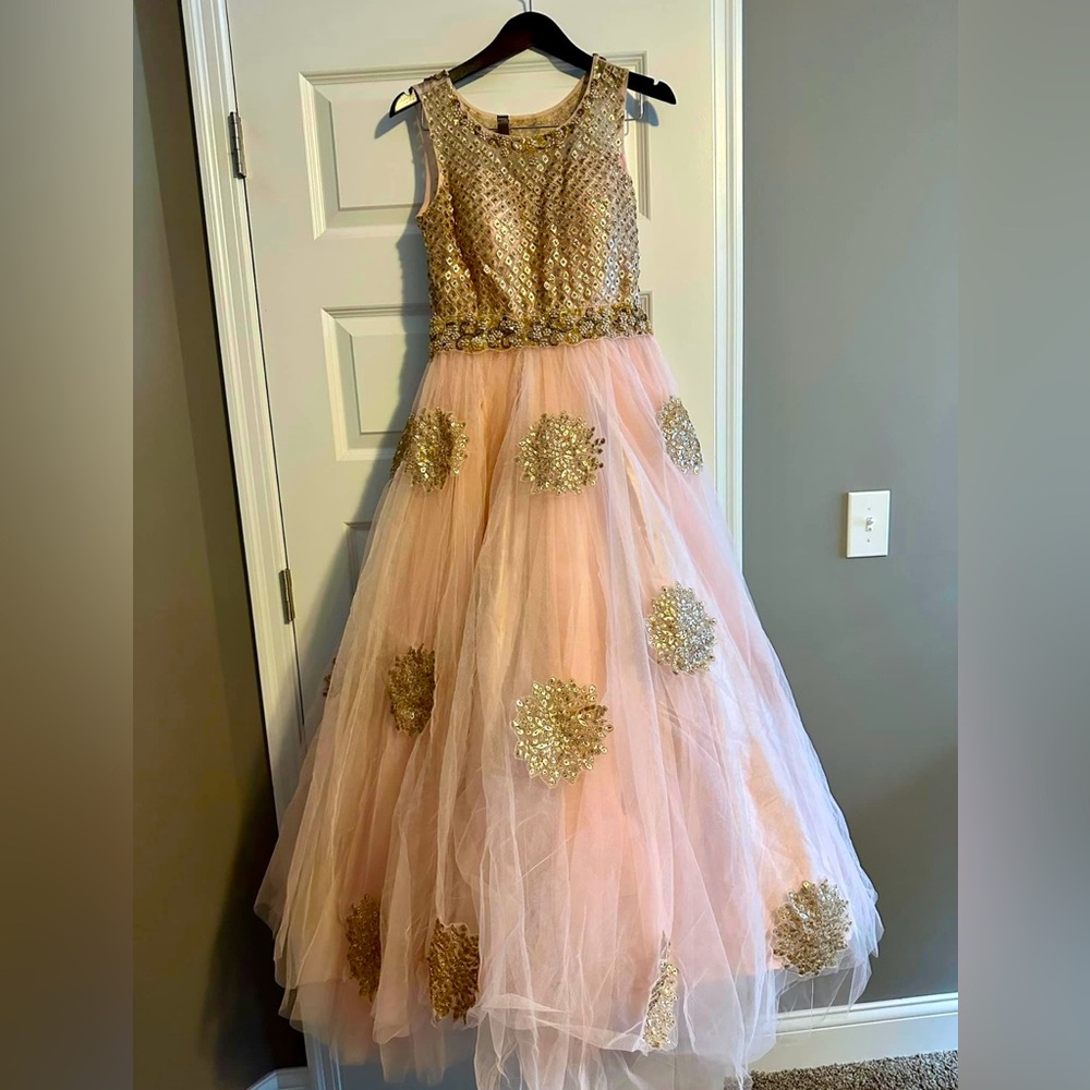 Designer Light pink reception lengha lehenga gown Indian indowestern bridal sari